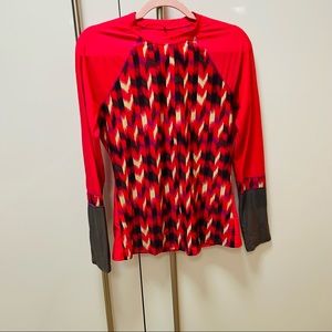 NWOT prAna Rash Guard Long Sleeve Red Gray Size S (4-6)